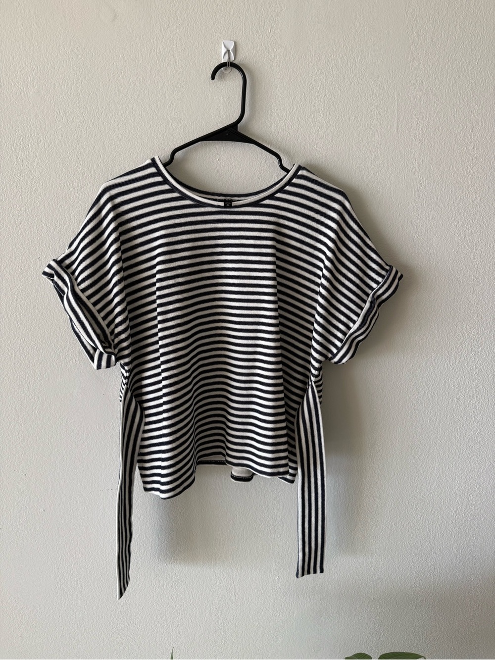 Express Black & White Striped Short Sleeve Crop Top